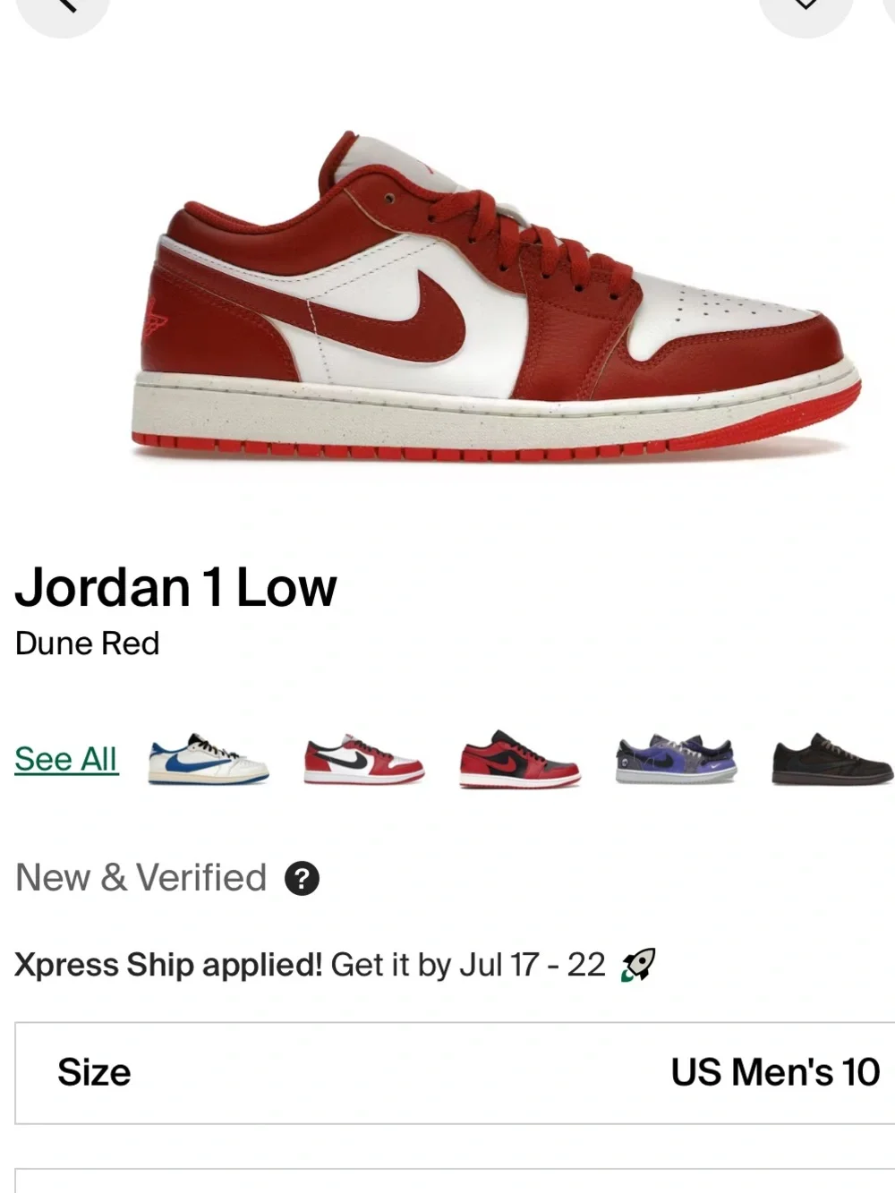 Jordan 1 Low “Dune Red” Men’s Size 10